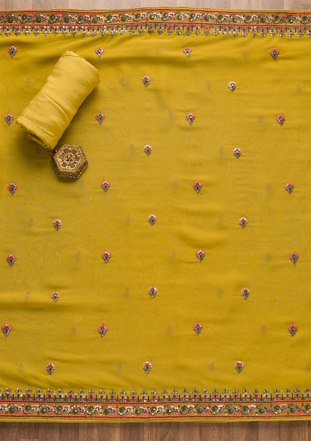 Mehendi Threadwork Georgette Unstitched Salwar Kameez-Koskii