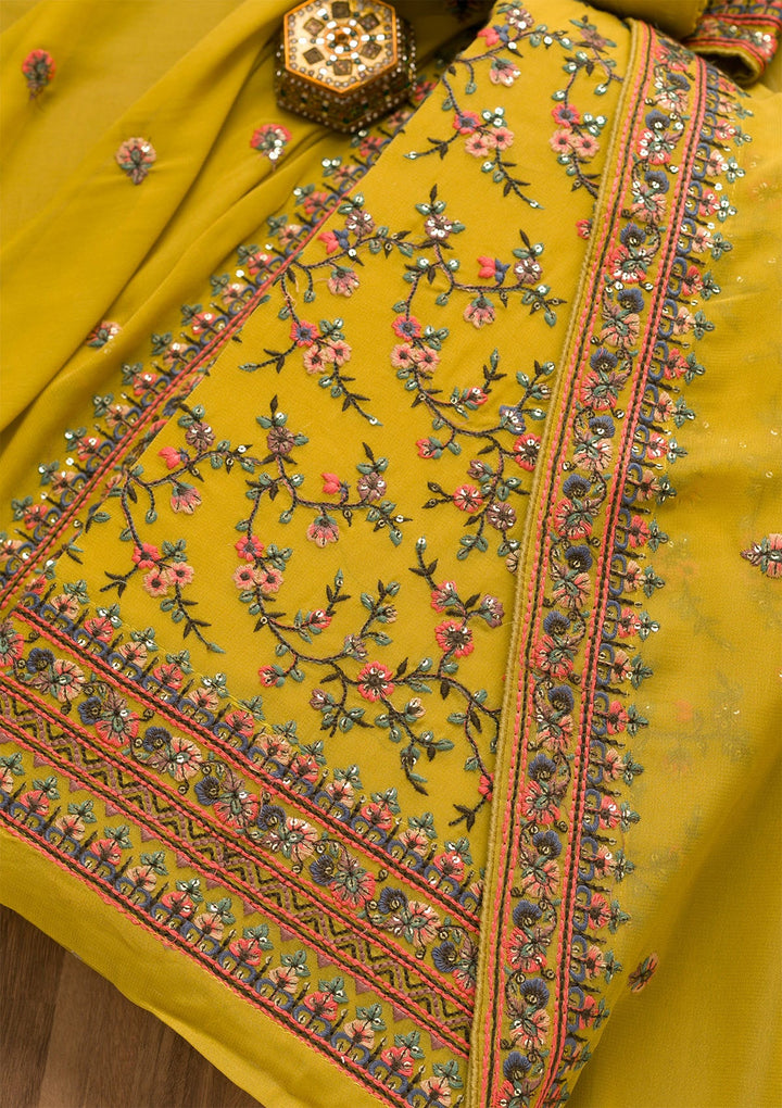 Mehendi Threadwork Georgette Unstitched Salwar Kameez-Koskii