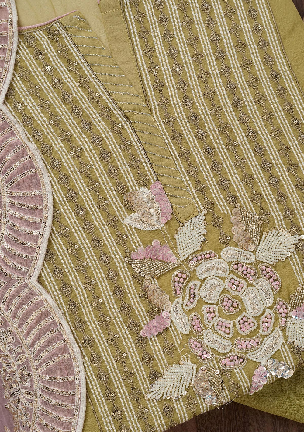 Mehendi Threadwork Georgette Unstitched Salwar Suit-Koskii