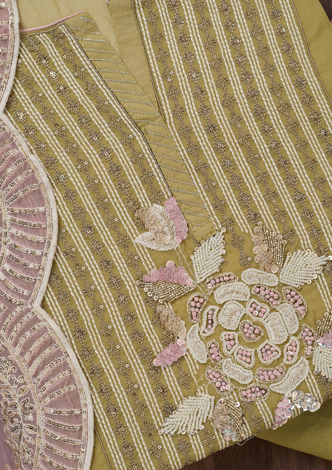 Mehendi Threadwork Georgette Unstitched Salwar Suit-Koskii