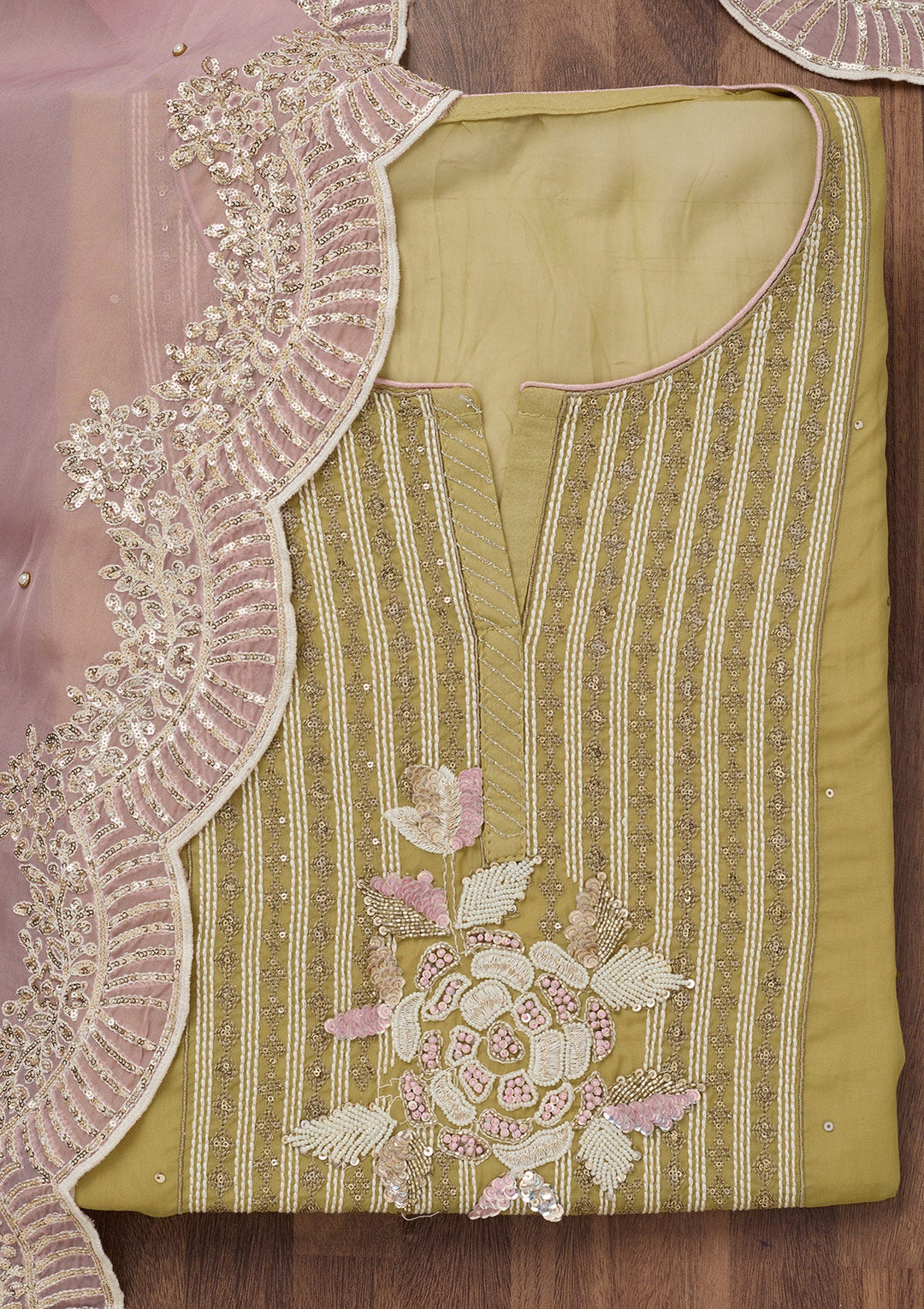 Mehendi Threadwork Georgette Unstitched Salwar Suit-Koskii