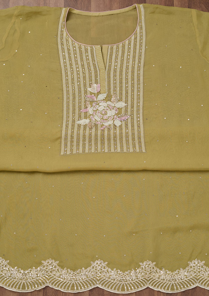 Mehendi Threadwork Georgette Unstitched Salwar Suit-Koskii