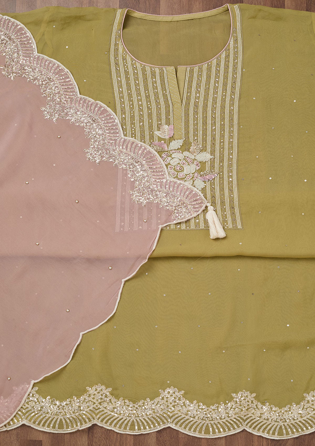 Mehendi Threadwork Georgette Unstitched Salwar Suit-Koskii