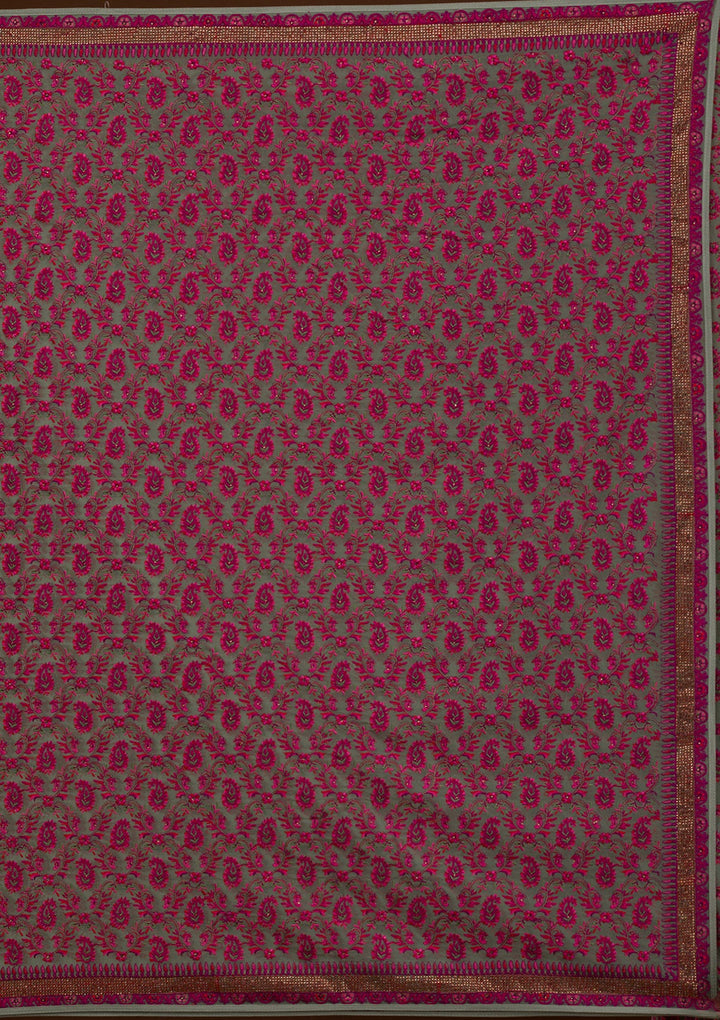 Mehendi Threadwork Georgette Saree-Koskii