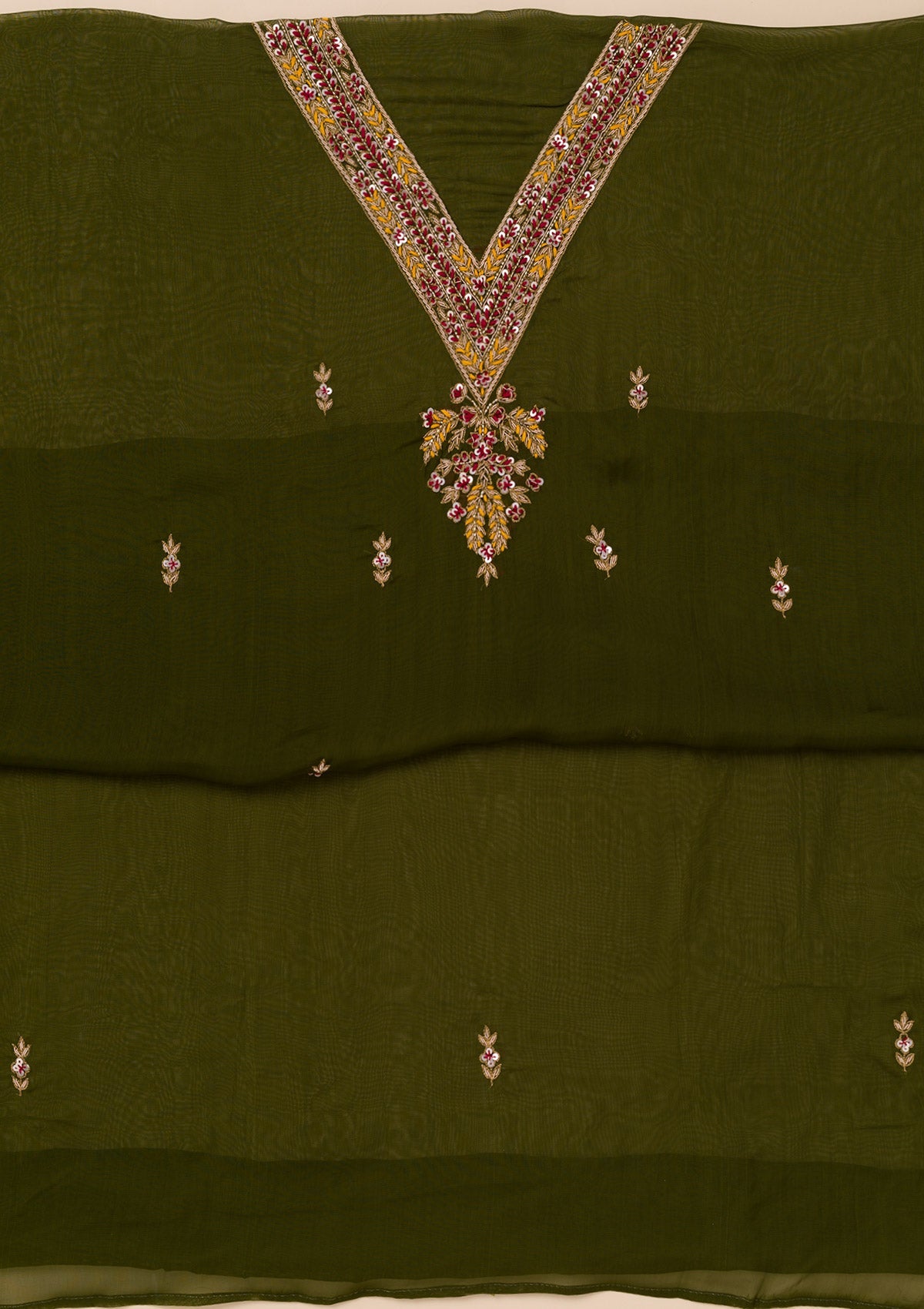 Mehendi Threadwork Tissue Unstitched Salwar Suit-Koskii