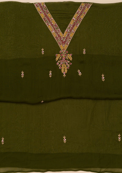 Mehendi Threadwork Tissue Unstitched Salwar Suit-Koskii