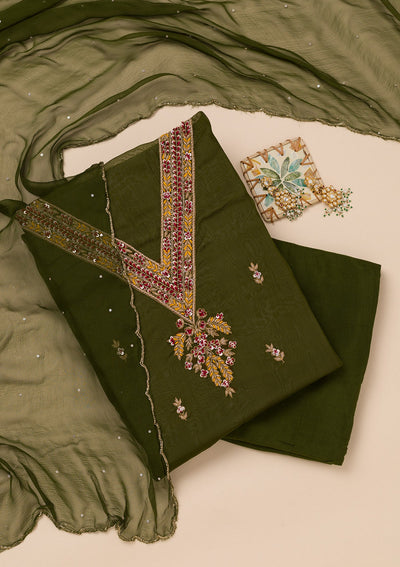 Mehendi Threadwork Tissue Unstitched Salwar Suit-Koskii