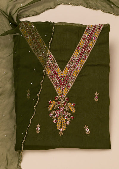 Mehendi Threadwork Tissue Unstitched Salwar Suit-Koskii