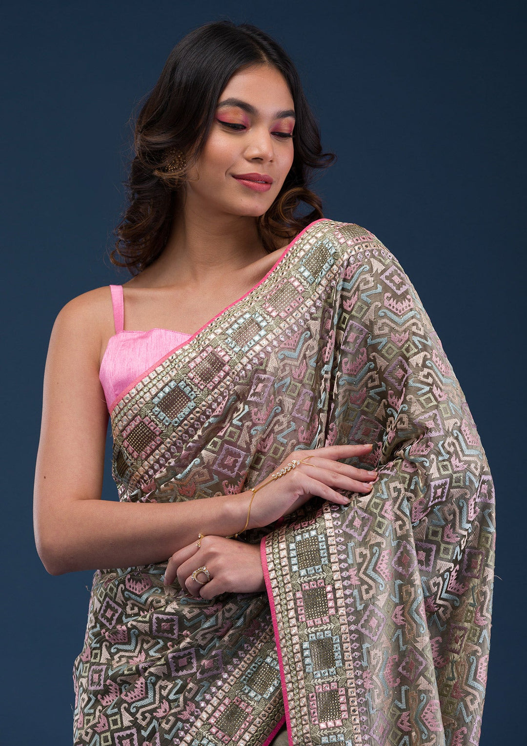 Lemon Yellow Zariwork Georgette Designer Saree-Koskii