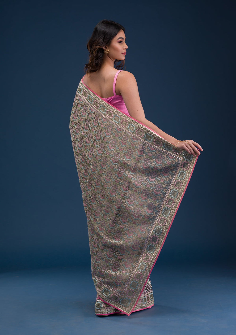Lemon Yellow Zariwork Georgette Designer Saree-Koskii