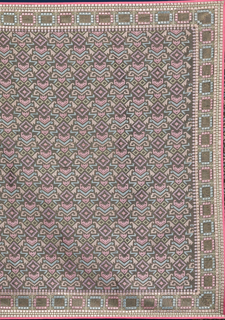 Parrot Green Zariwork Georgette Designer Saree-Koskii
