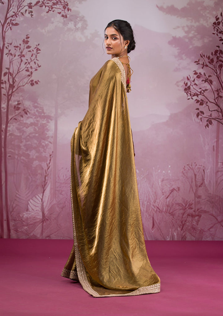 Mehendi Threadwork Tissue Saree-Koskii
