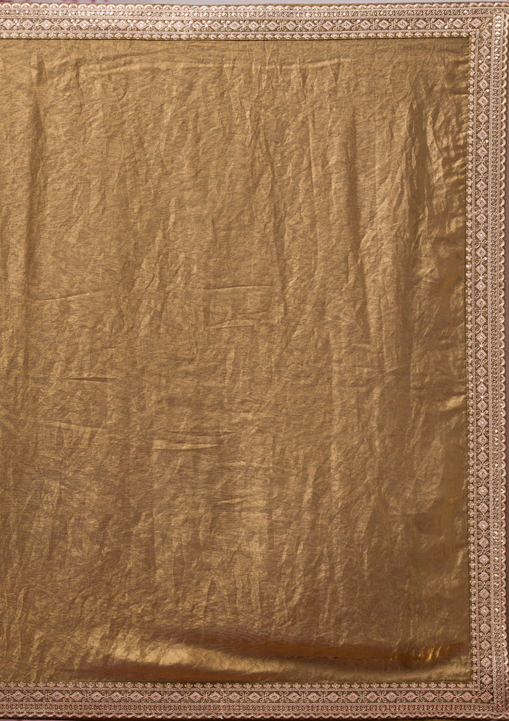Mehendi Threadwork Tissue Saree-Koskii