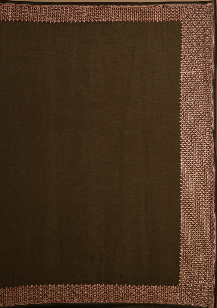 Mehendi Zardosi Semi Crepe Saree-Koskii