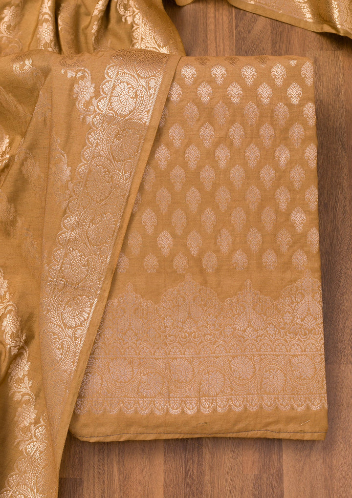 Mehendi Zariwork Banarasi Unstitched Salwar Suit-Koskii