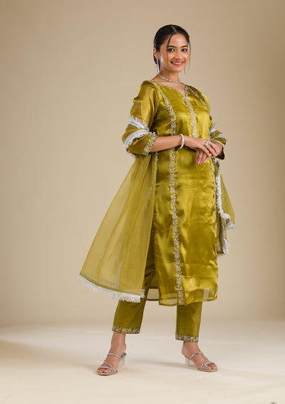 Mehendi Zariwork Crepe Readymade Salwar Suit-Koskii