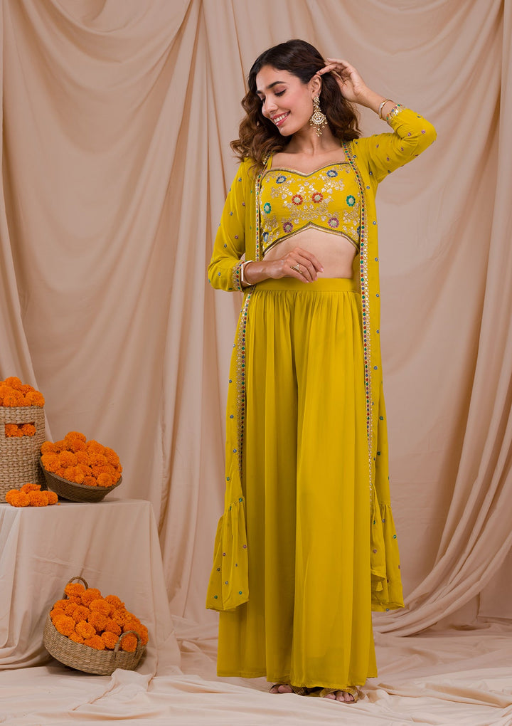 Mehendi Zariwork Georgette Readymade Salwar Suit-Koskii