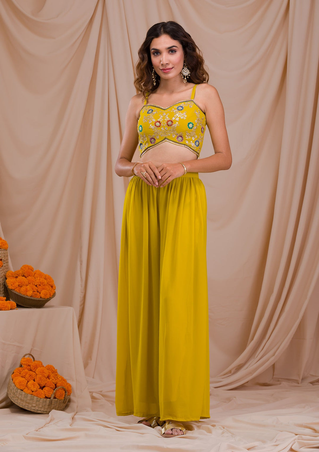 Mehendi Zariwork Georgette Readymade Salwar Suit-Koskii