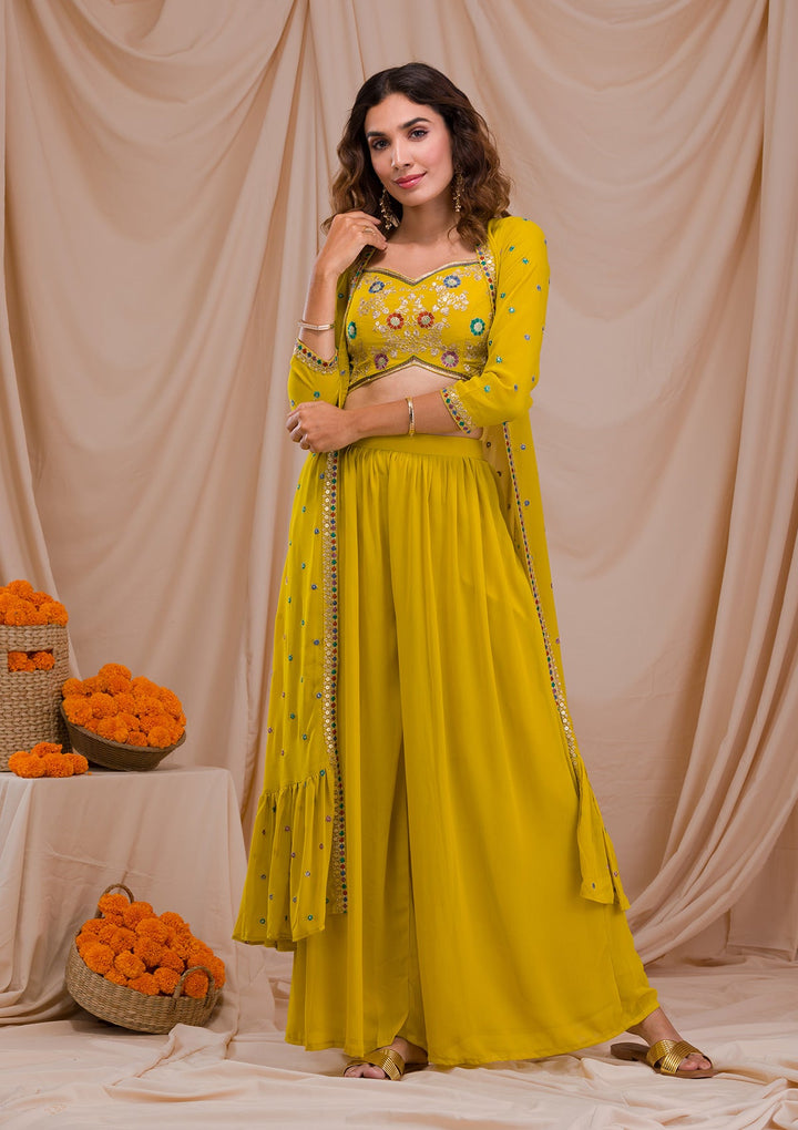 Mehendi Zariwork Georgette Readymade Salwar Suit-Koskii