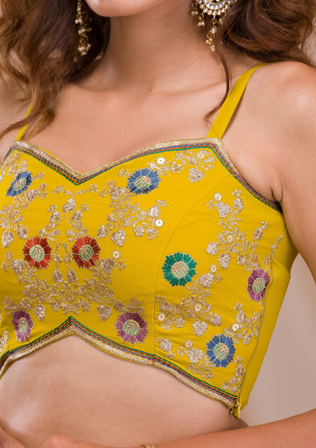 Mehendi Zariwork Georgette Readymade Salwar Suit-Koskii