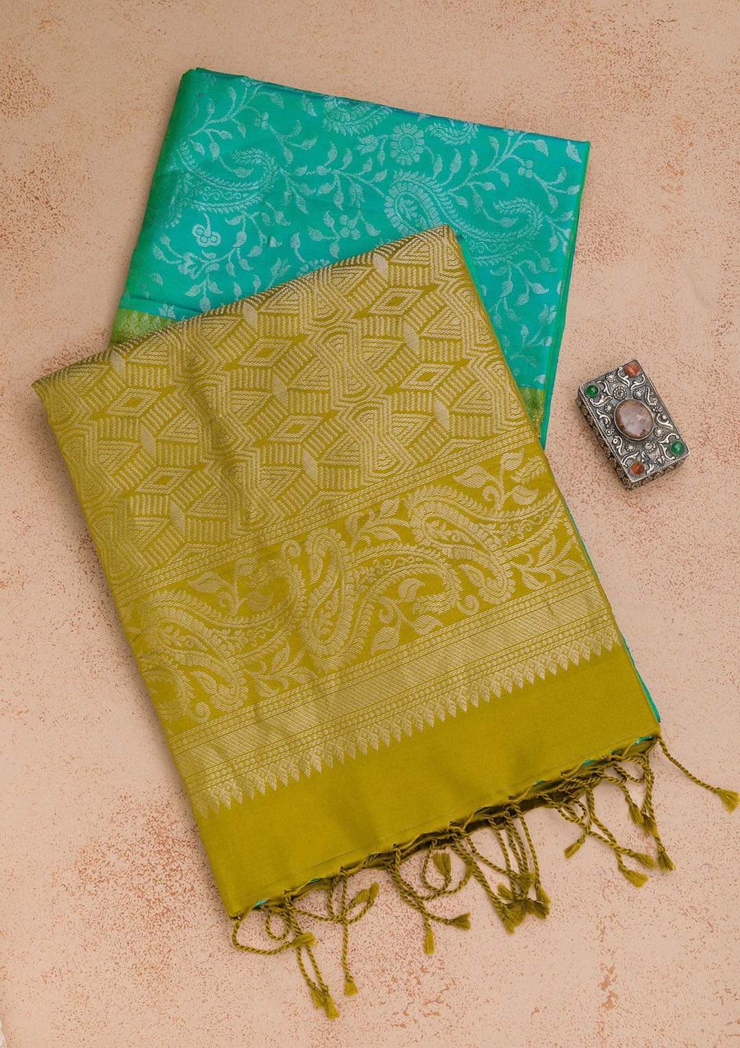 Mehendi Zariwork Pure Silk Saree-Koskii