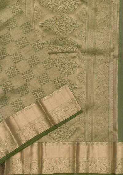 Mehendi Zariwork Pure Silk Saree-Koskii