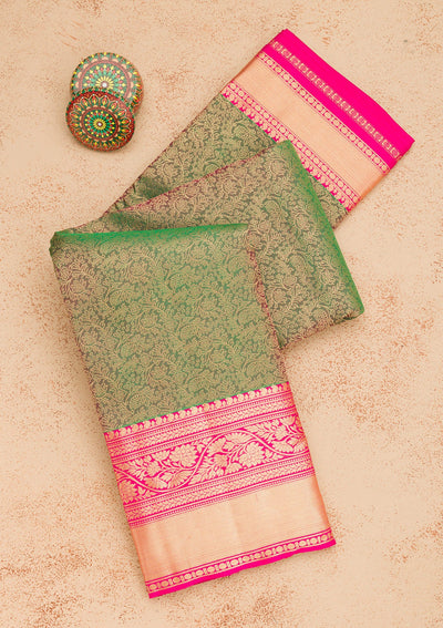 Mehendi Zariwork Pure Silk Saree-Koskii