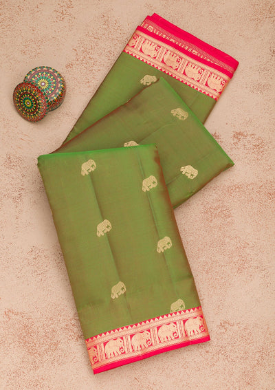 Mehendi Zariwork Pure Silk Saree-Koskii