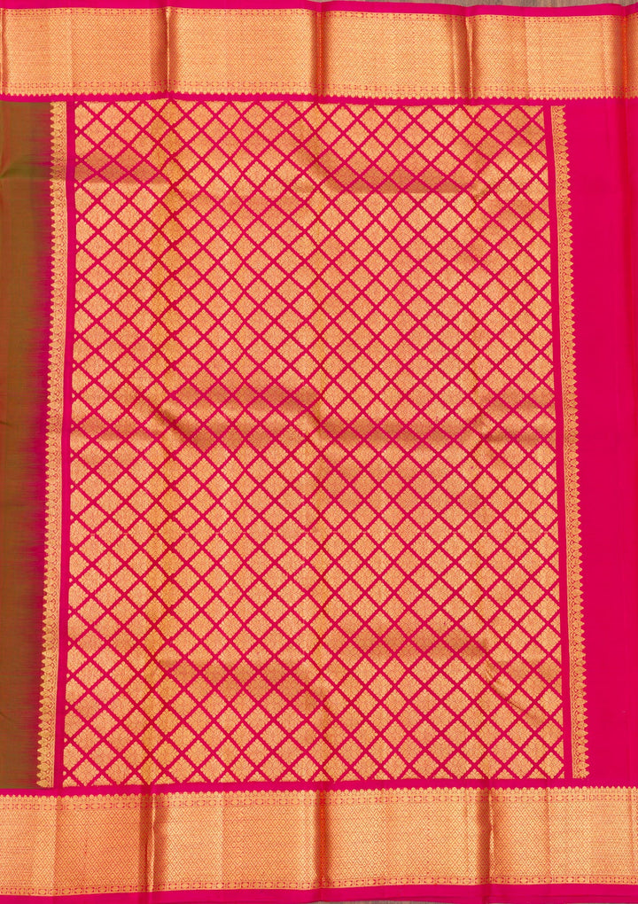 Mehendi Zariwork Pure Silk Saree-Koskii