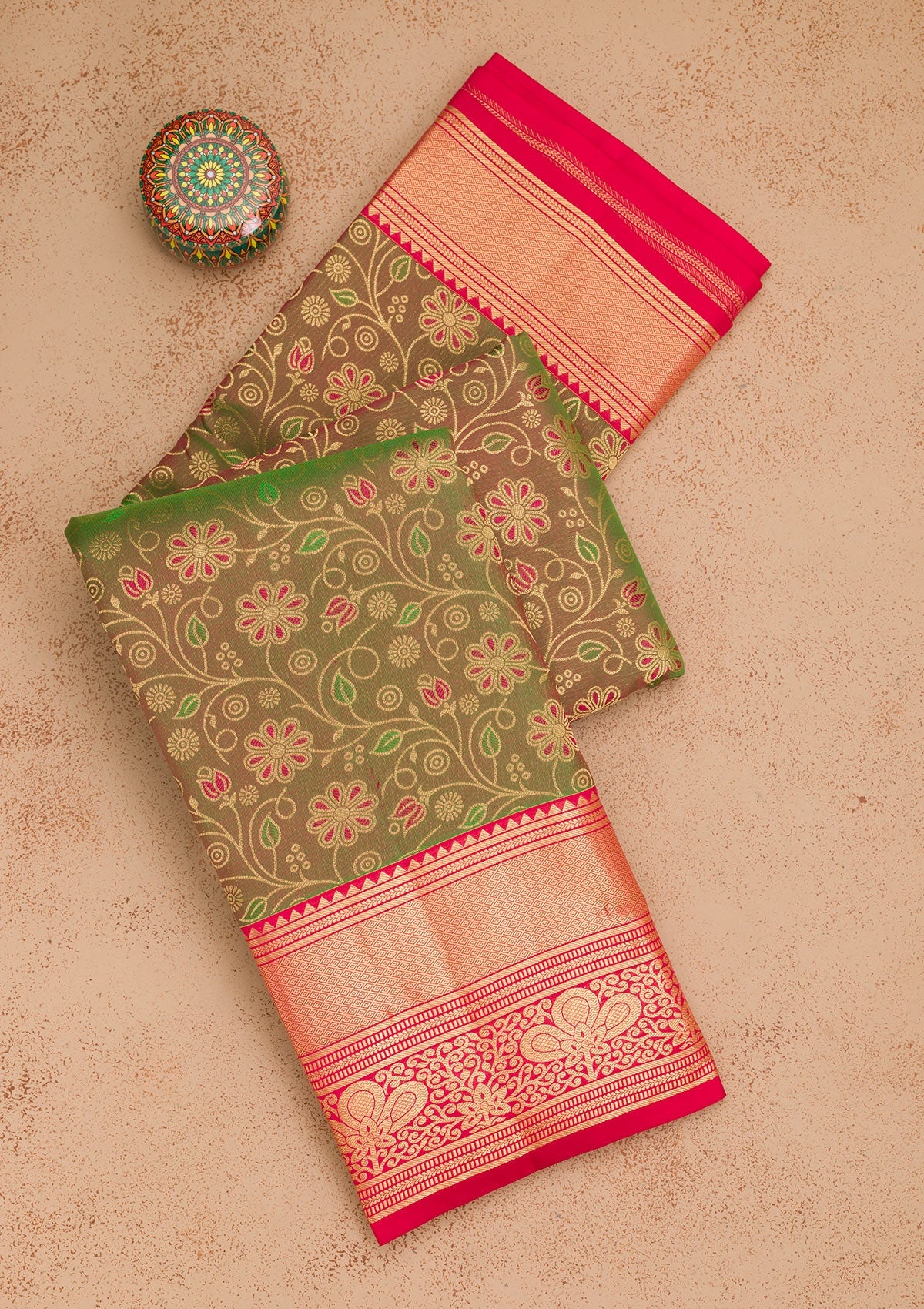 Mehendi Zariwork Pure Silk Saree-Koskii