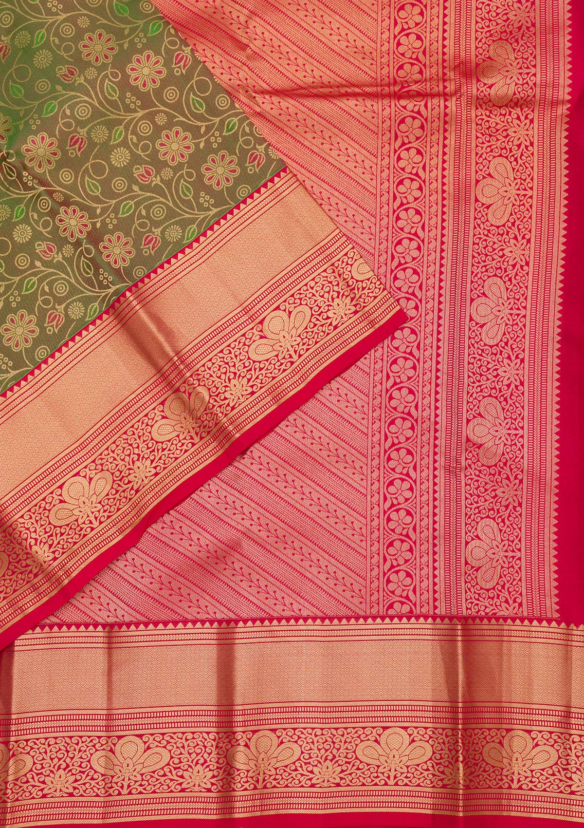 Mehendi Zariwork Pure Silk Saree-Koskii