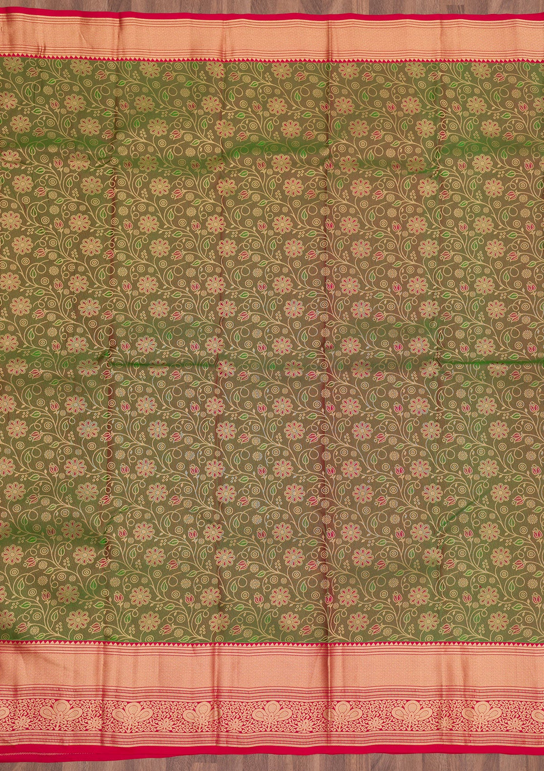Mehendi Zariwork Pure Silk Saree-Koskii