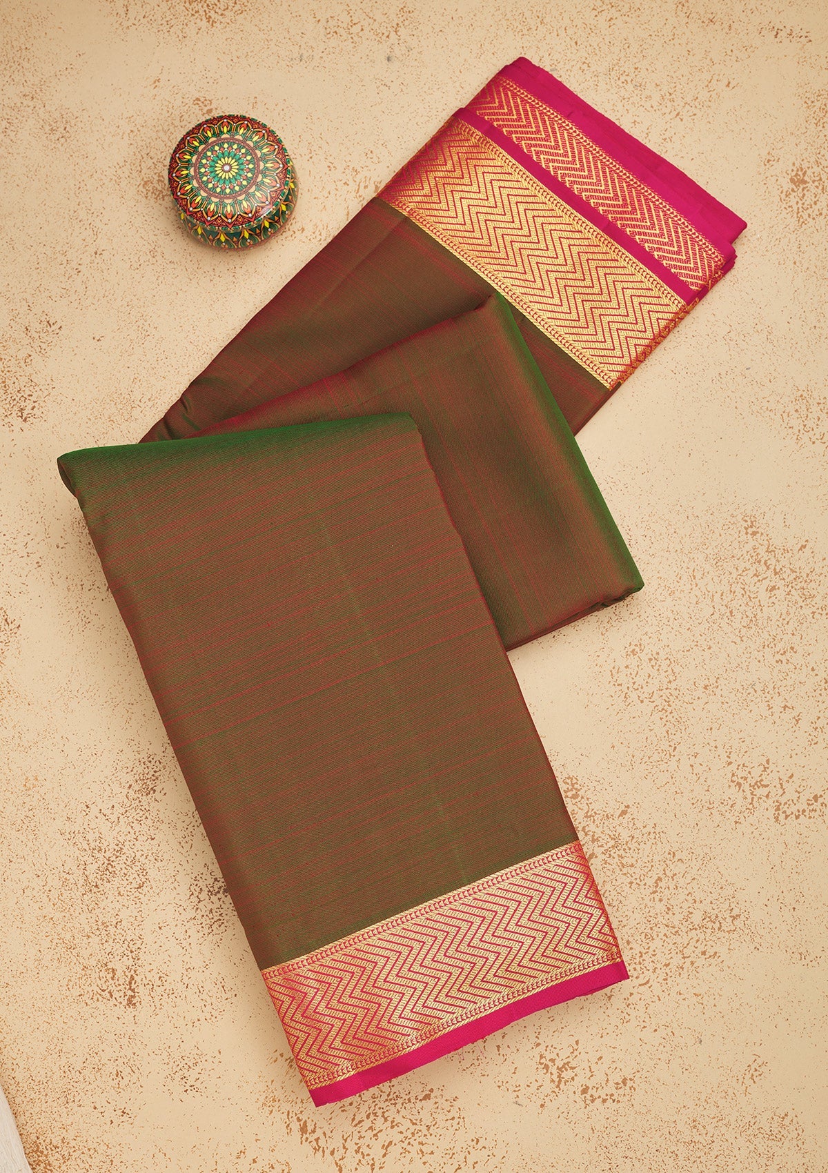 Mehendi Zariwork Pure Silk Saree-Koskii