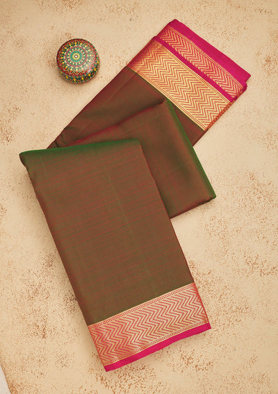 Mehendi Zariwork Pure Silk Saree-Koskii