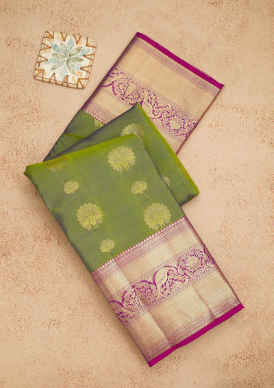 Mehendi Zariwork Pure Silk Saree-Koskii