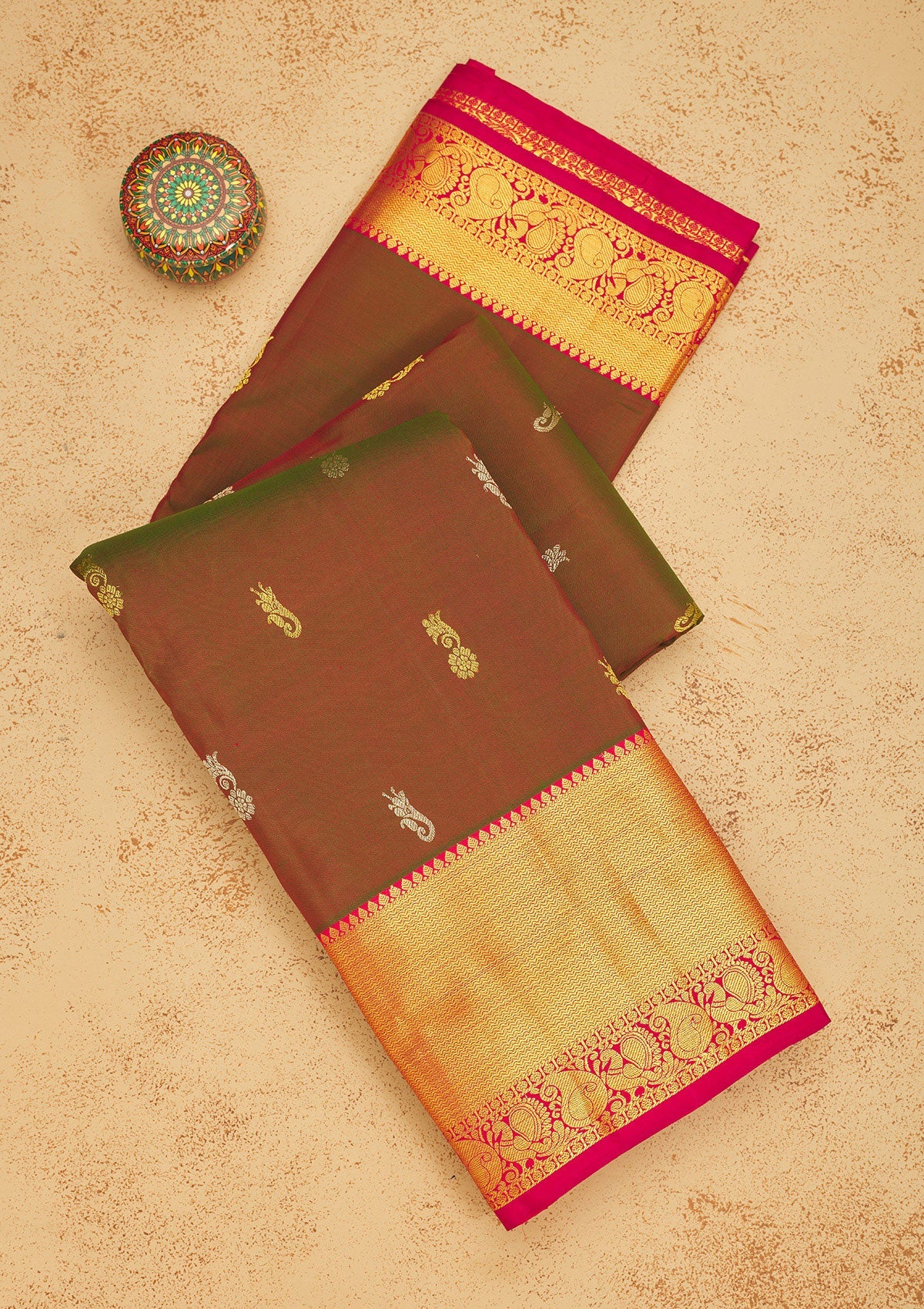 Mehendi Zariwork Pure Silk Saree-Koskii