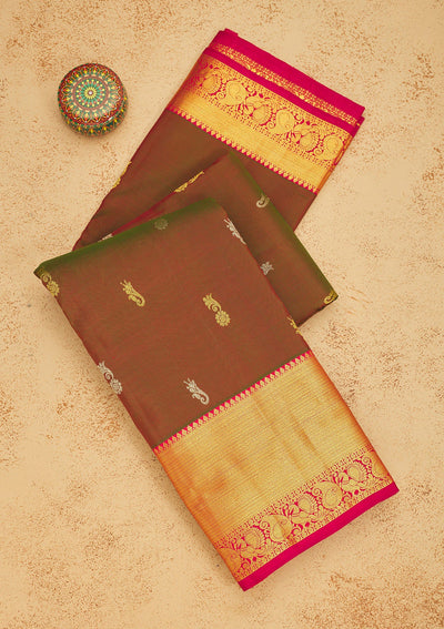 Mehendi Zariwork Pure Silk Saree-Koskii