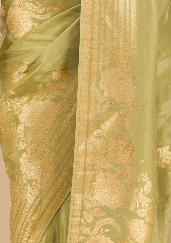 Mehendi Zariwork Raw Silk Saree-Koskii