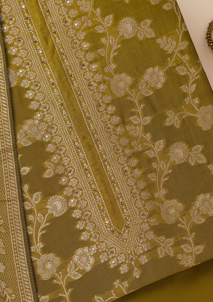 Mehendi Zariwork Satin Unstitched Salwar Suit