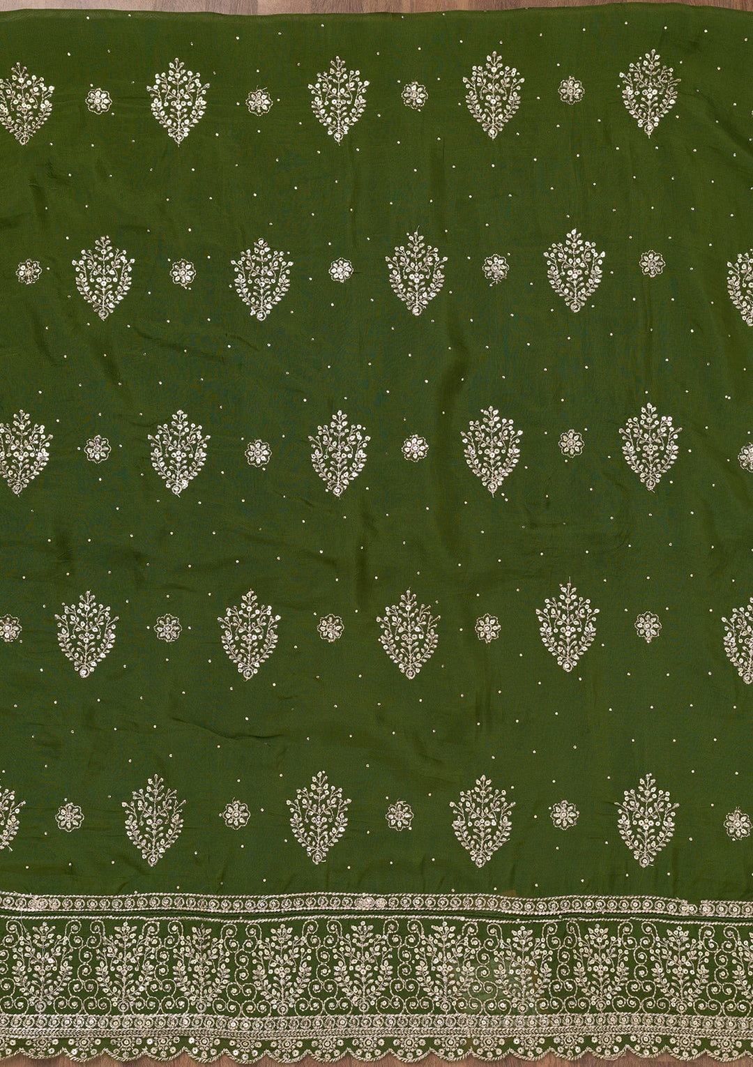Mehendi Zariwork Semi Crepe Unstitched Salwar Suit-Koskii