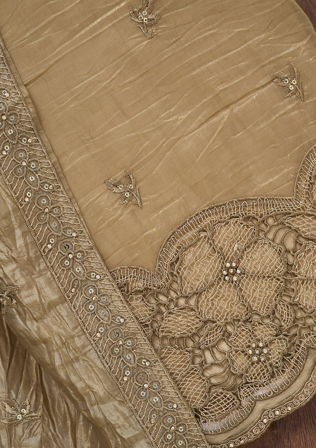 Mehendi Zariwork Semi Crepe Unstitched Salwar Suit-Koskii