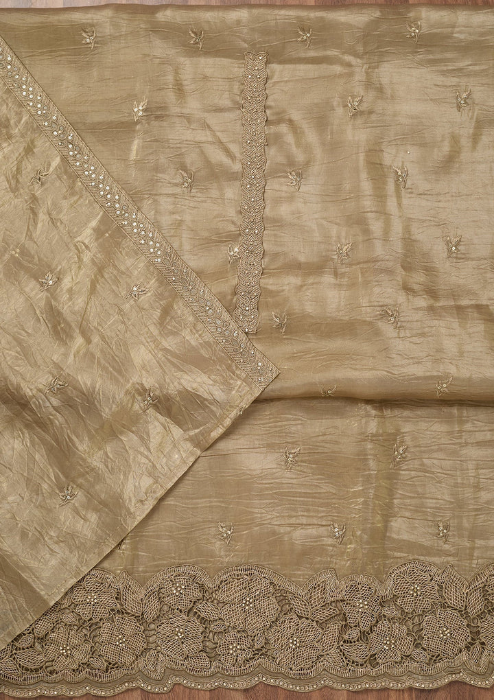 Mehendi Zariwork Semi Crepe Unstitched Salwar Suit-Koskii