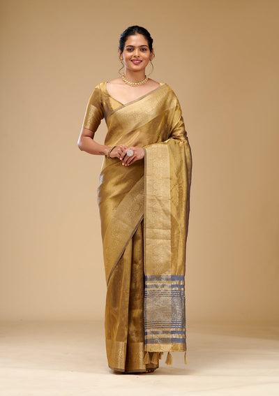 Mehendi Zariwork Tissue Saree-Koskii