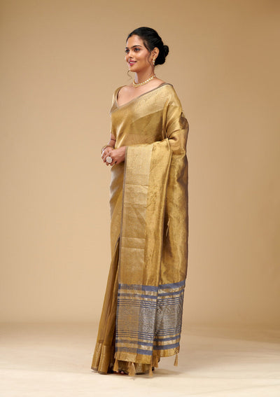 Mehendi Zariwork Tissue Saree-Koskii