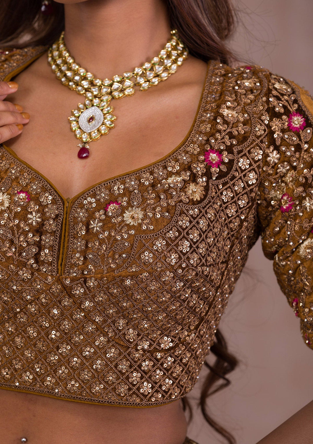 Mehendi Zariwork Velvet Readymade Lehenga-Koskii