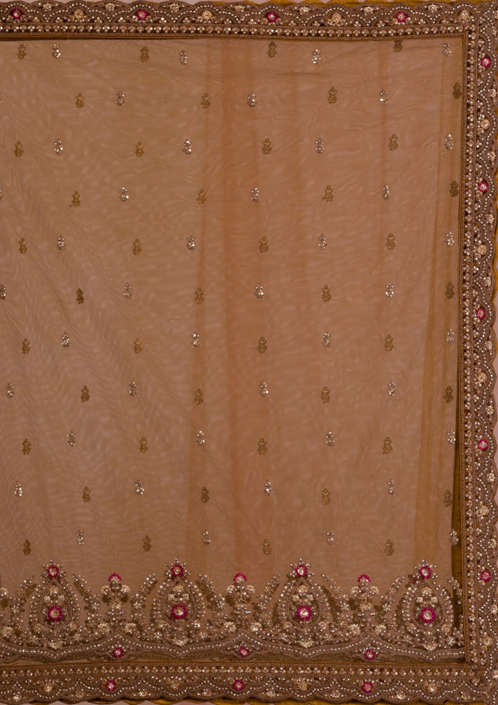 Mehendi Zariwork Velvet Readymade Lehenga-Koskii