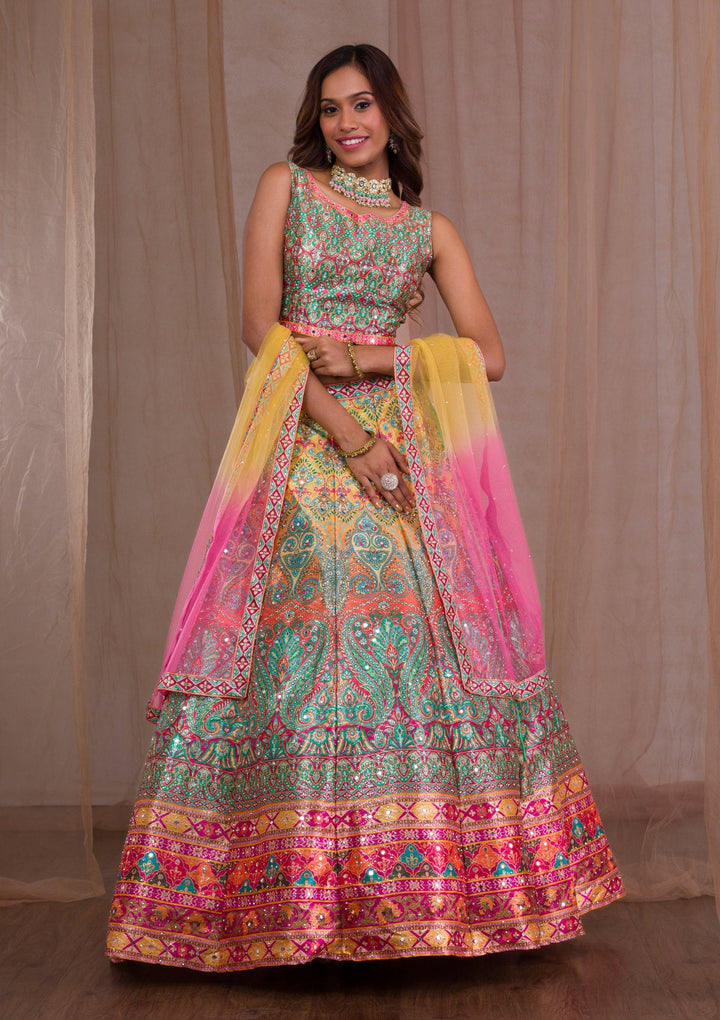 Multi Mirrorwork Banarasi Readymade Lehenga-Koskii