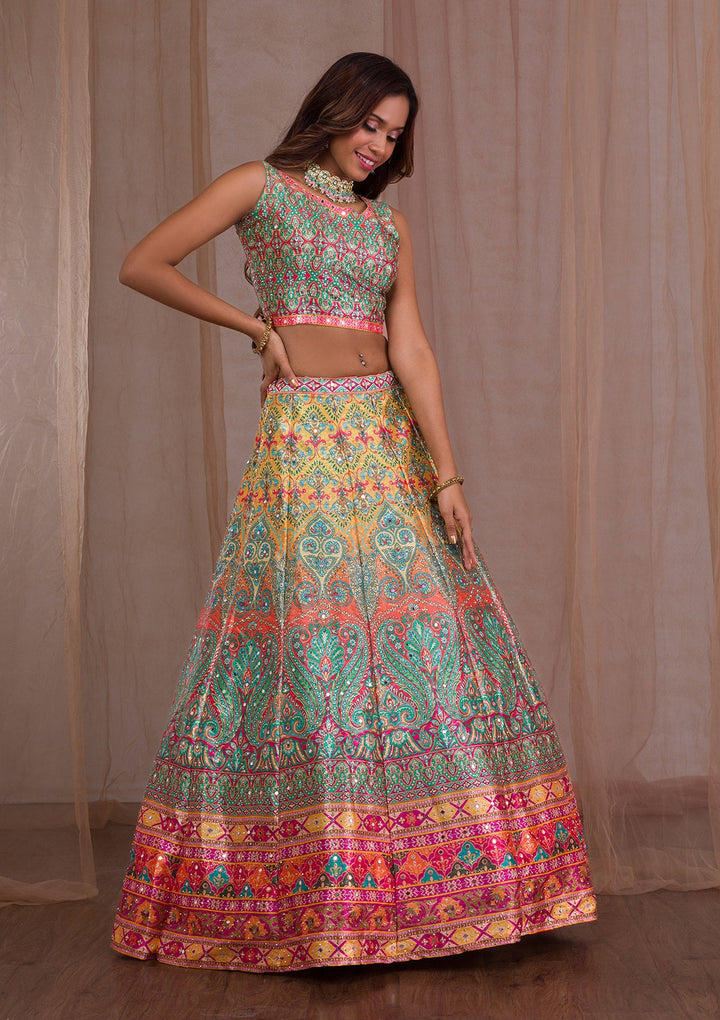 Multi Mirrorwork Banarasi Readymade Lehenga-Koskii
