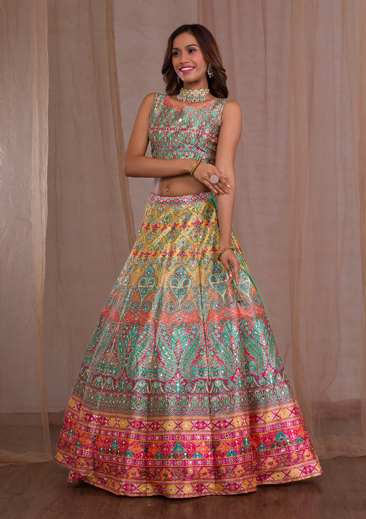 Multi Mirrorwork Banarasi Readymade Lehenga-Koskii