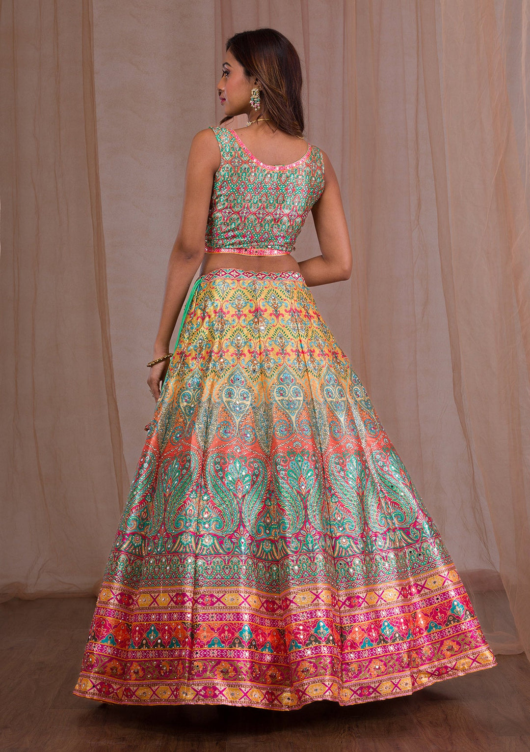 Multi Mirrorwork Banarasi Readymade Lehenga-Koskii